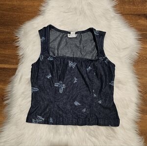 Vintage Denim Butterfly Print Top